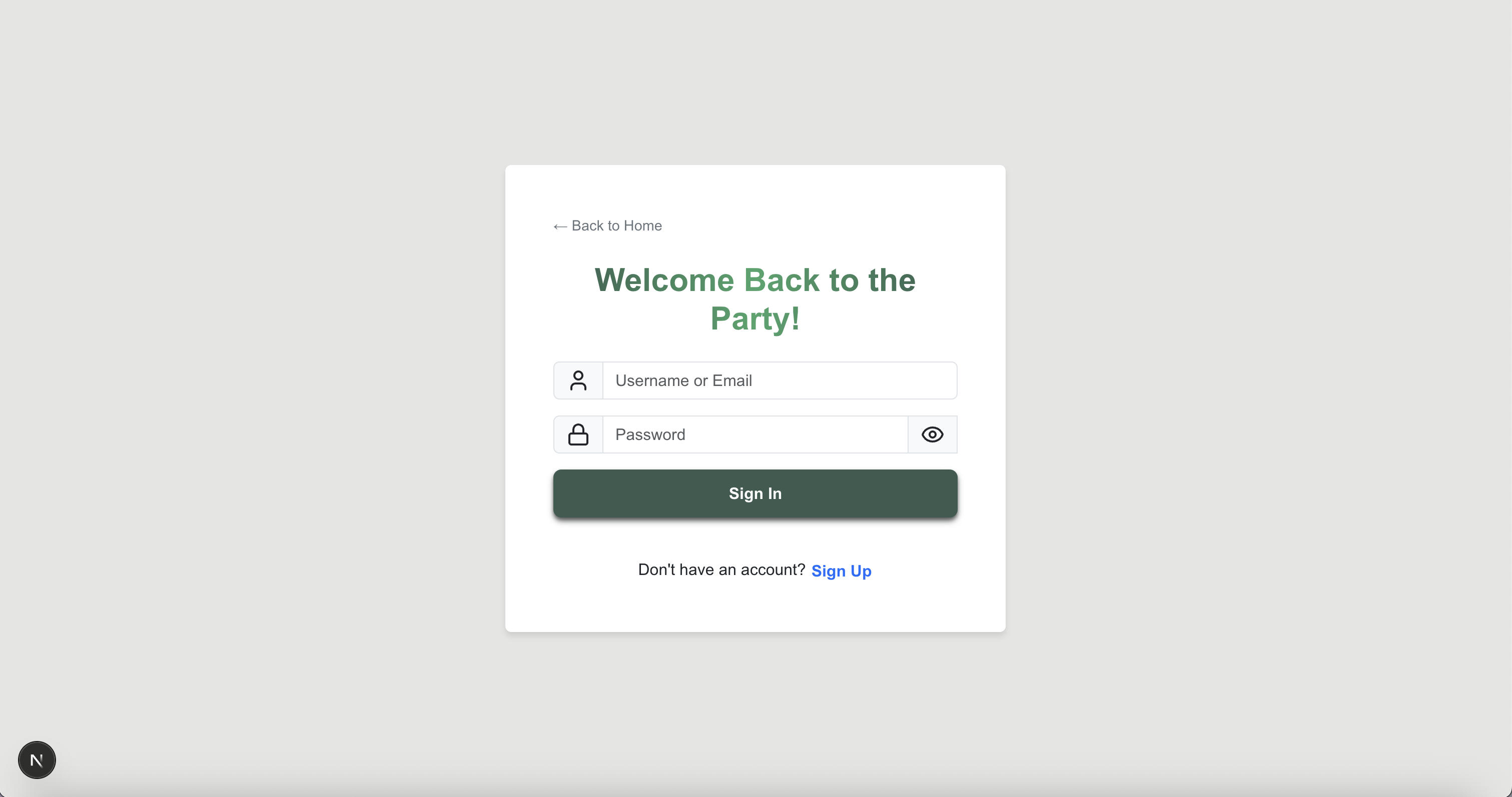 signup page